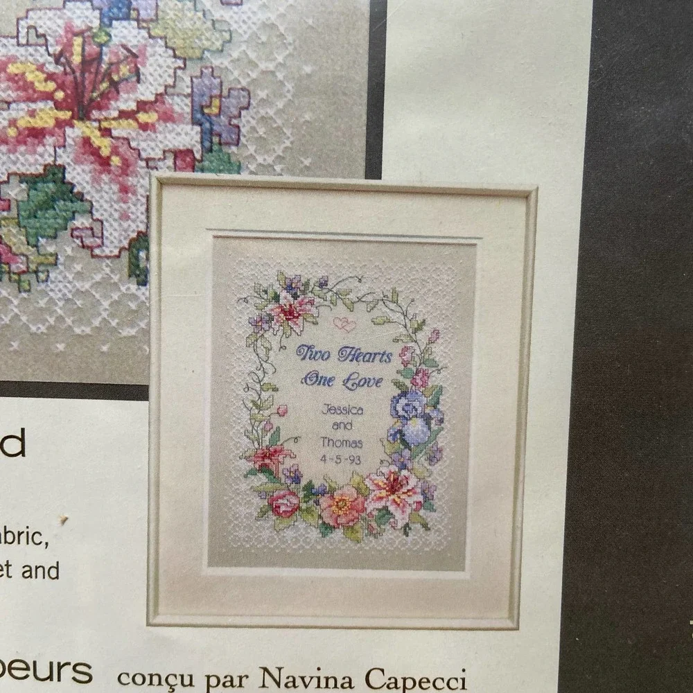 Dimensions Stamped Cross Stitch Two Hearts Wedding Record One Love 3122